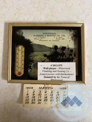 Wall plaque: <i>Whitewood Plumbing and Heating Co. -framed picture with thermometer</i>