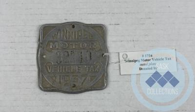 Winnipeg Motor Vehicle Tax metal plate