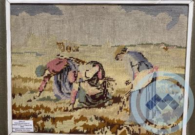 Embroidered Picture of Finnish women working on the fields from Sinikka Lukkarinen