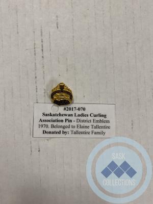 Saskatchewan Ladies Curling Association Pin - District Emblem 1970. Belonged to Elaine Tallentire