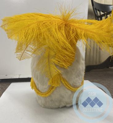 Busby and Feather- white hat and gold feather