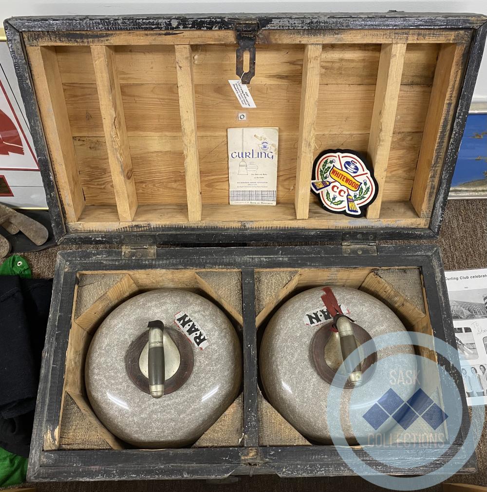 Set of Curling Rocks and Case                                        belonged to Russell Branion