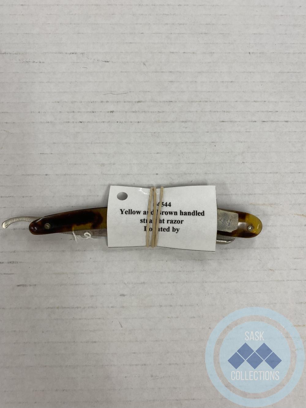 Yellow and Brown Handled Straight Razor