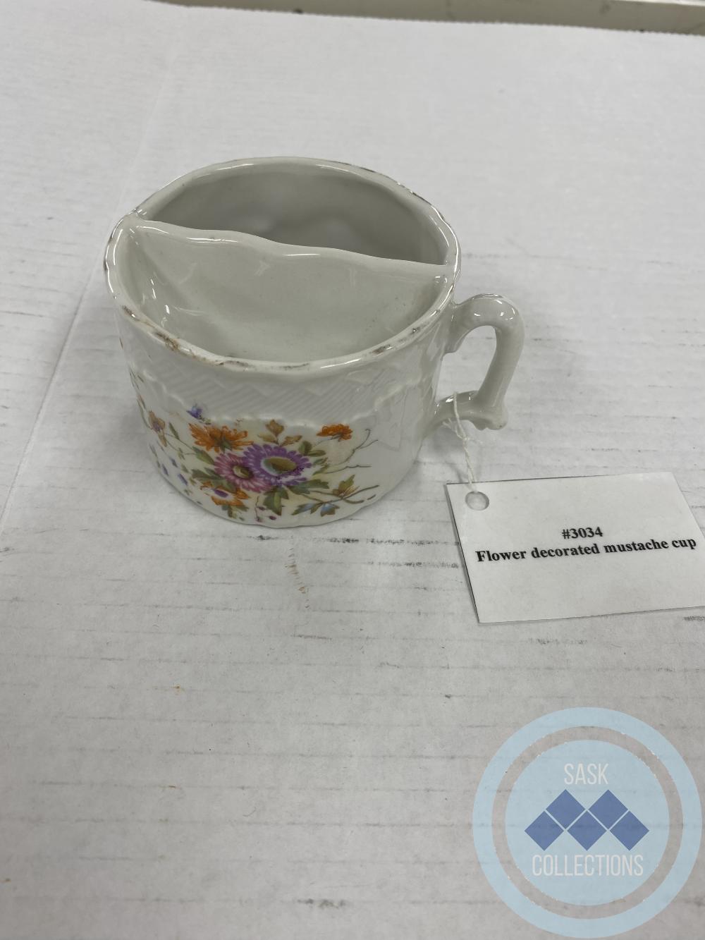 Flower decorated mustache cup