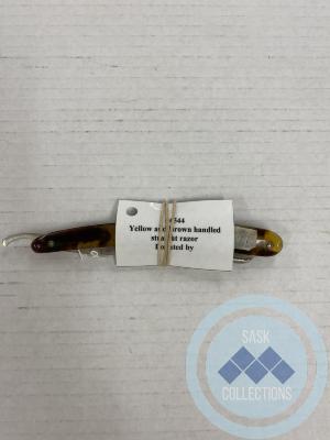 Yellow and Brown Handled Straight Razor