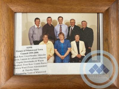 Picture- Whitewood Town Council 1999-2000. Back Row: Lloyd Beutler, Malcolm Green, Laurent de Laforest (Mayor), Eugene Doroshenkom & Wayne Shepherd. Front Row: Connie Reeve, Patricia Ward (Town Administrator) &  Dorothy Maier.