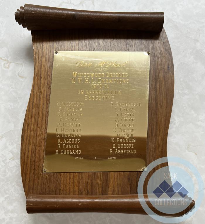 1970-71 Q.V.H.L. Champions plaque.