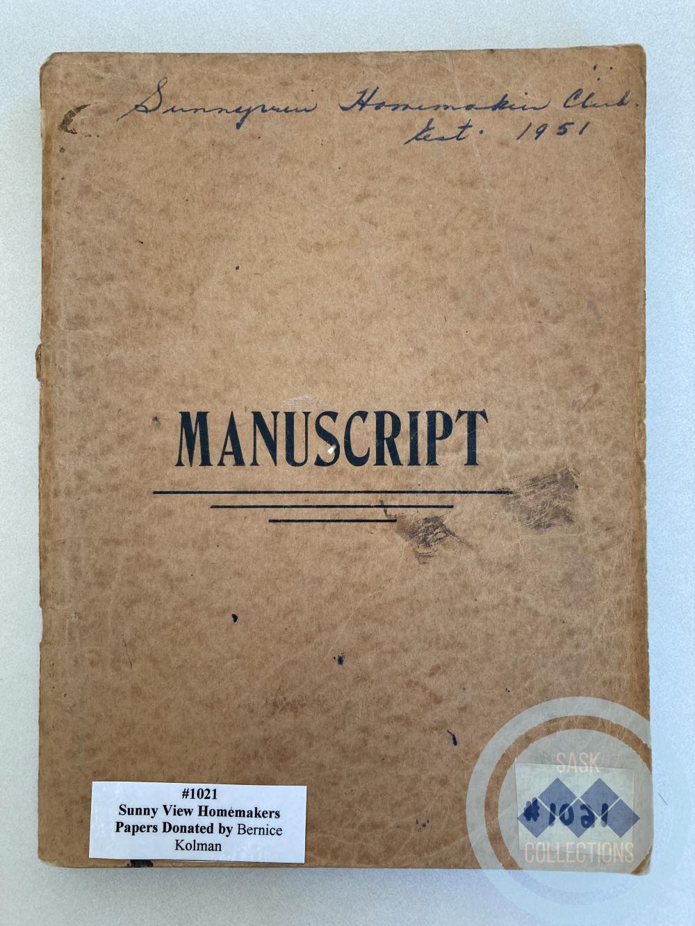 Sunnyview Homemakers Club Minute Book - February 1951 - October 1955