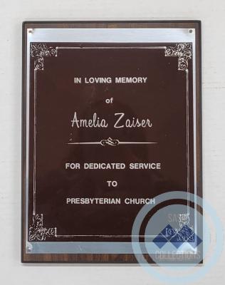 Amelia Zaiser Memorial Plaque