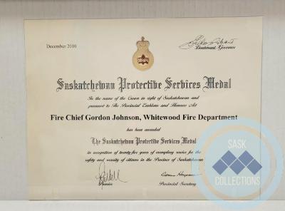 Saskatchewan Protective Services Medal Certificate