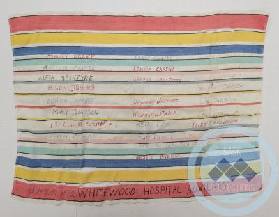 Whitewood Hospital Auxiliary Signed Cloth - 1972 