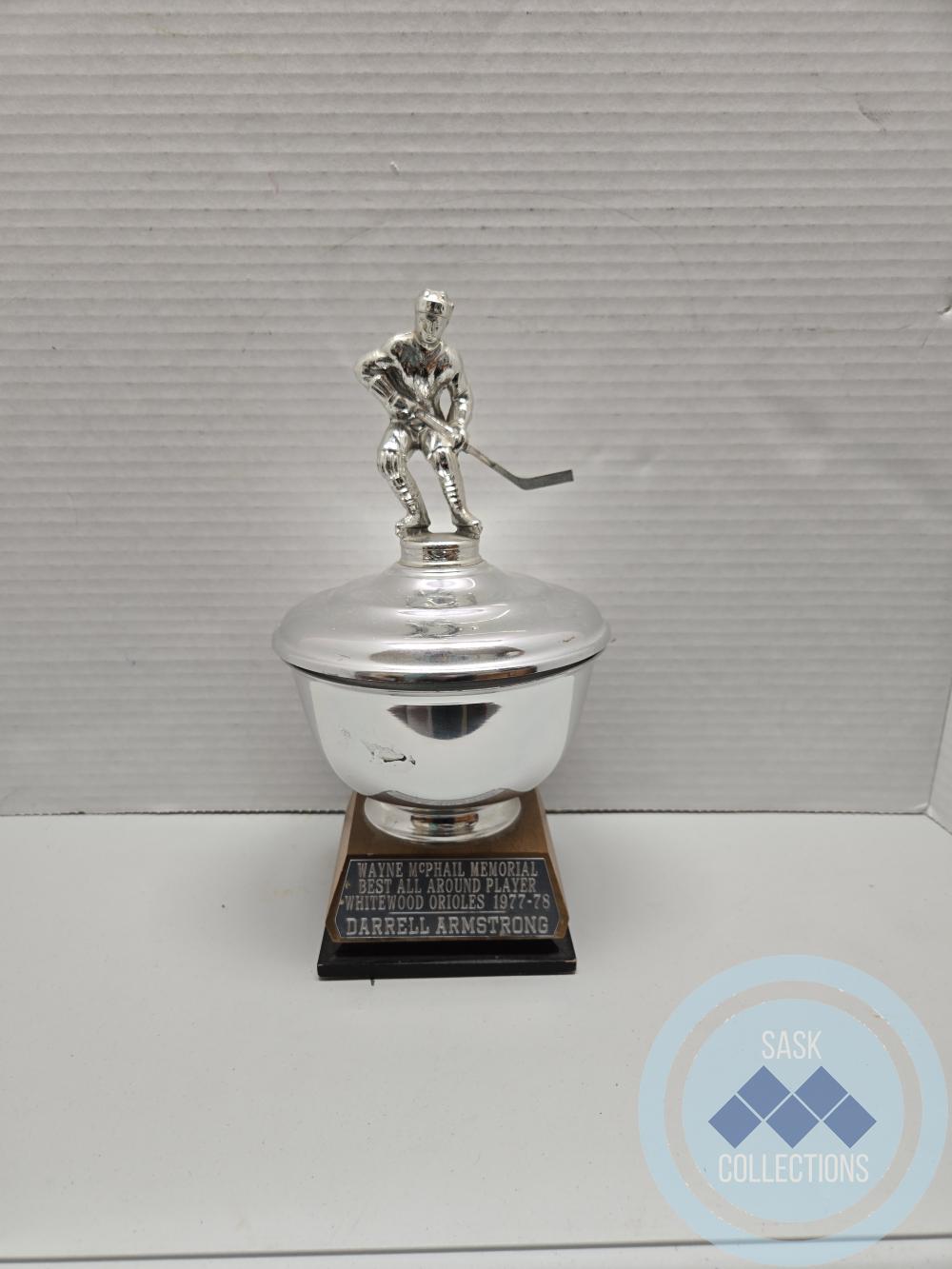 Wayne McPhail Memorial Best All Around Player Whitewood Orioles 1977-78 Trophy - Recipient Darrell Armstrong