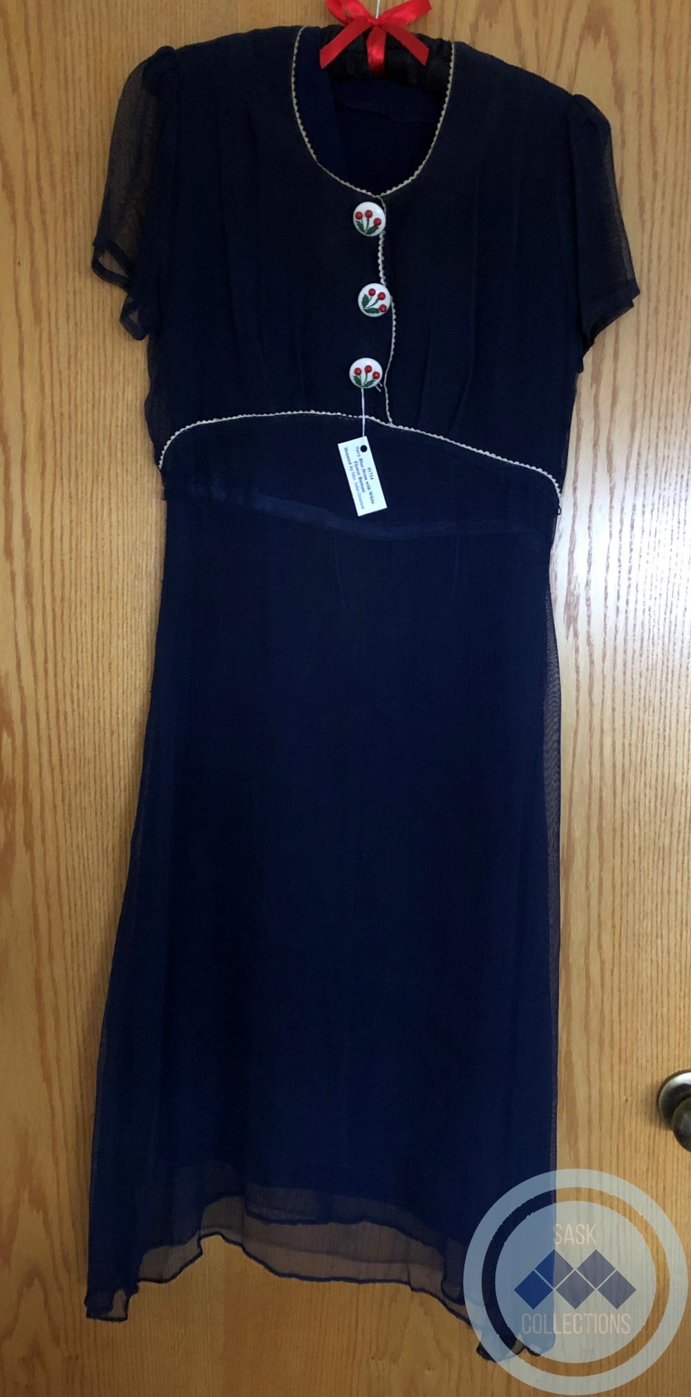 Navy Blue Dress with White Flower Buttons