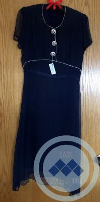 Navy Blue Dress with White Flower Buttons