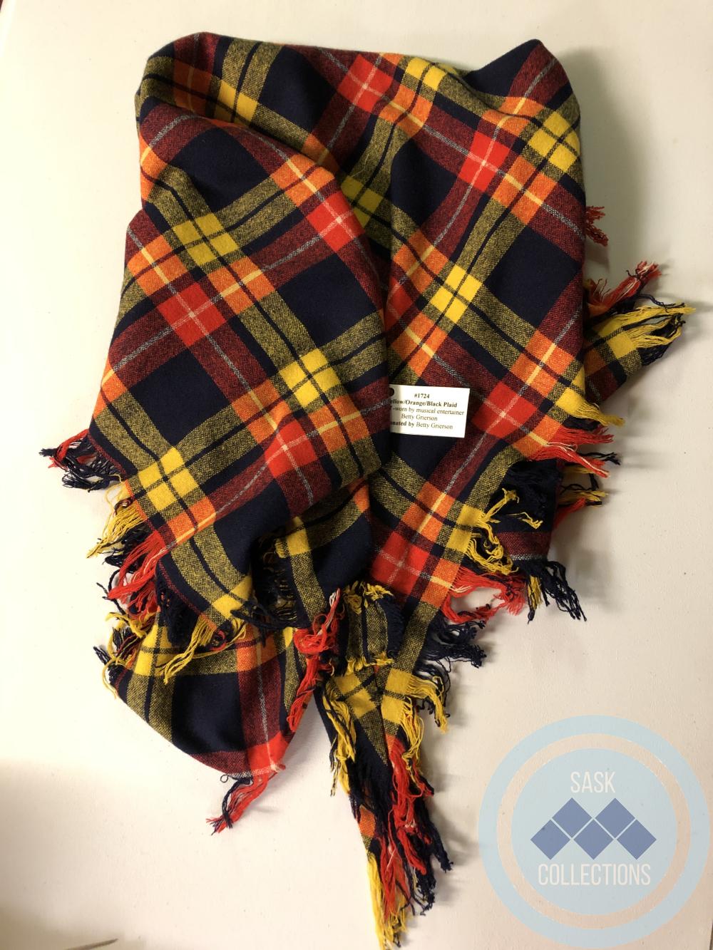 Yellow/Orange/Black Plaid Scarf - worn by musical entertainer Betty Grierson