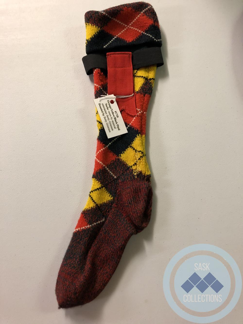 Orange/Yellow/Black plaid Socks - worn by musical entertainer Betty Grierson