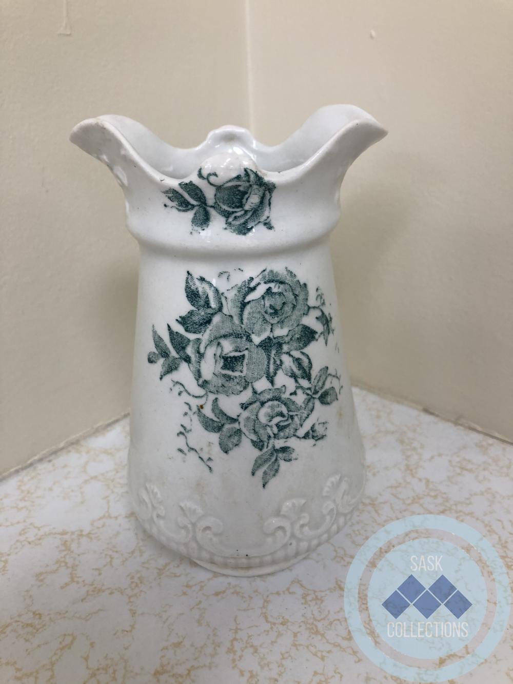 Toothbrush Holder - white with dark green floral