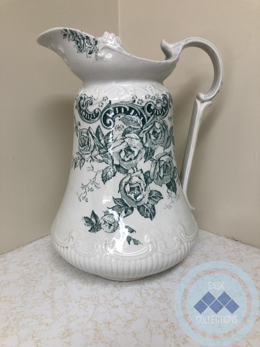 Wash Pitcher - white with dark green floral 