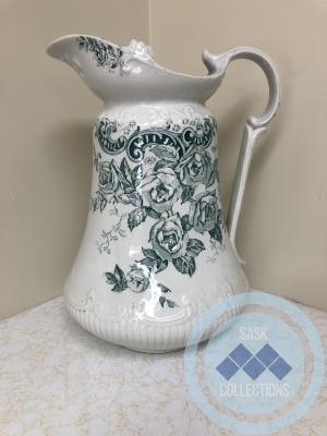 Wash Pitcher - white with dark green floral 