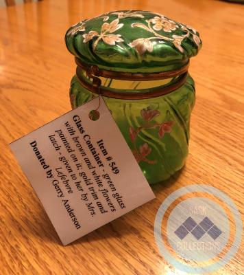 Glass Container - green with flowers