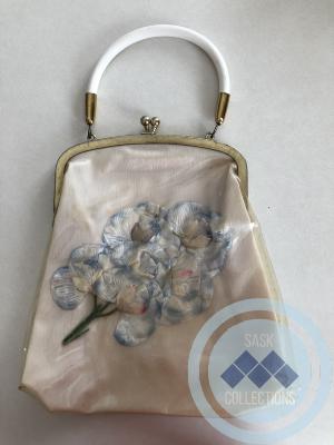 Purse - white plastic with blue flower - Norah Kay