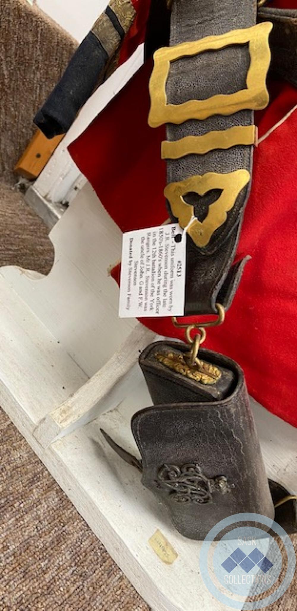 Belt - This uniform was worn by J.R. Stevenson during the late 1850's-1860's when he was officer in the 12th battalion of the York Rangers. Mr J.R. Stevenson was the uncle of John G. and F.W. Stevenson.