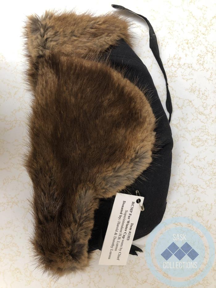 RCMP fur winter cap with flaps - worn by Chief Superintendent H.B. Luross